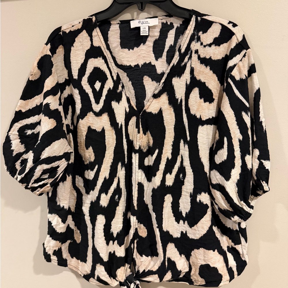 C by one Black & Beige Animal Print Two Piece Set – Wide Leg Full Length Pants - Picture 5 of 6